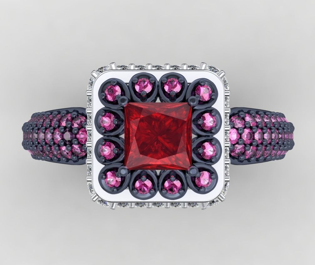 Princess Cut Diamond Halo Engagement Ring CAD-RPSV002 3D print model_12