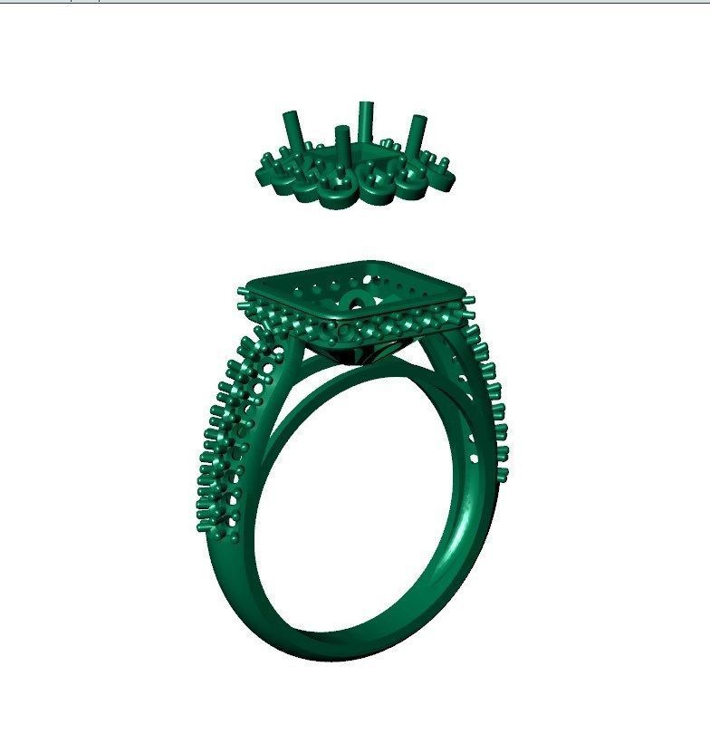 Princess Cut Diamond Halo Engagement Ring CAD-RPSV002 3D print model_44