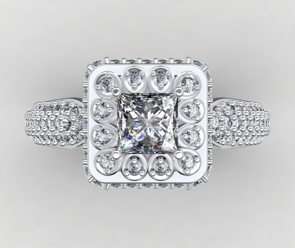Princess Cut Diamond Halo Engagement Ring CAD-RPSV002 3D print model_17