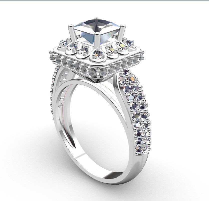 Princess Cut Diamond Halo Engagement Ring CAD-RPSV002 3D print model_51