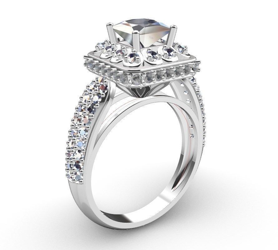 Princess Cut Diamond Halo Engagement Ring CAD-RPSV002 3D print model_37