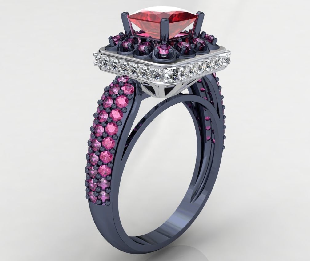 Princess Cut Diamond Halo Engagement Ring CAD-RPSV002 3D print model_33