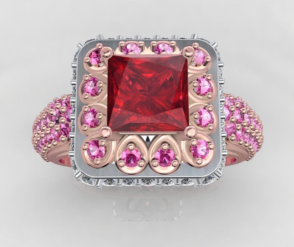 Princess Cut Diamond Halo Engagement Ring CAD-RPSV002 3D print model_8