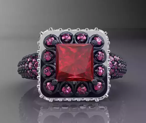 Princess Cut Diamond Halo Engagement Ring CAD-RPSV002