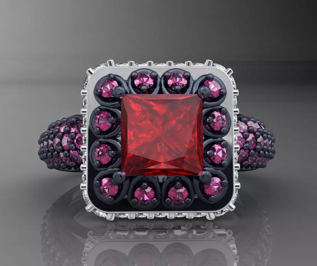 Princess Cut Diamond Halo Engagement Ring CAD-RPSV002 3D print model_0