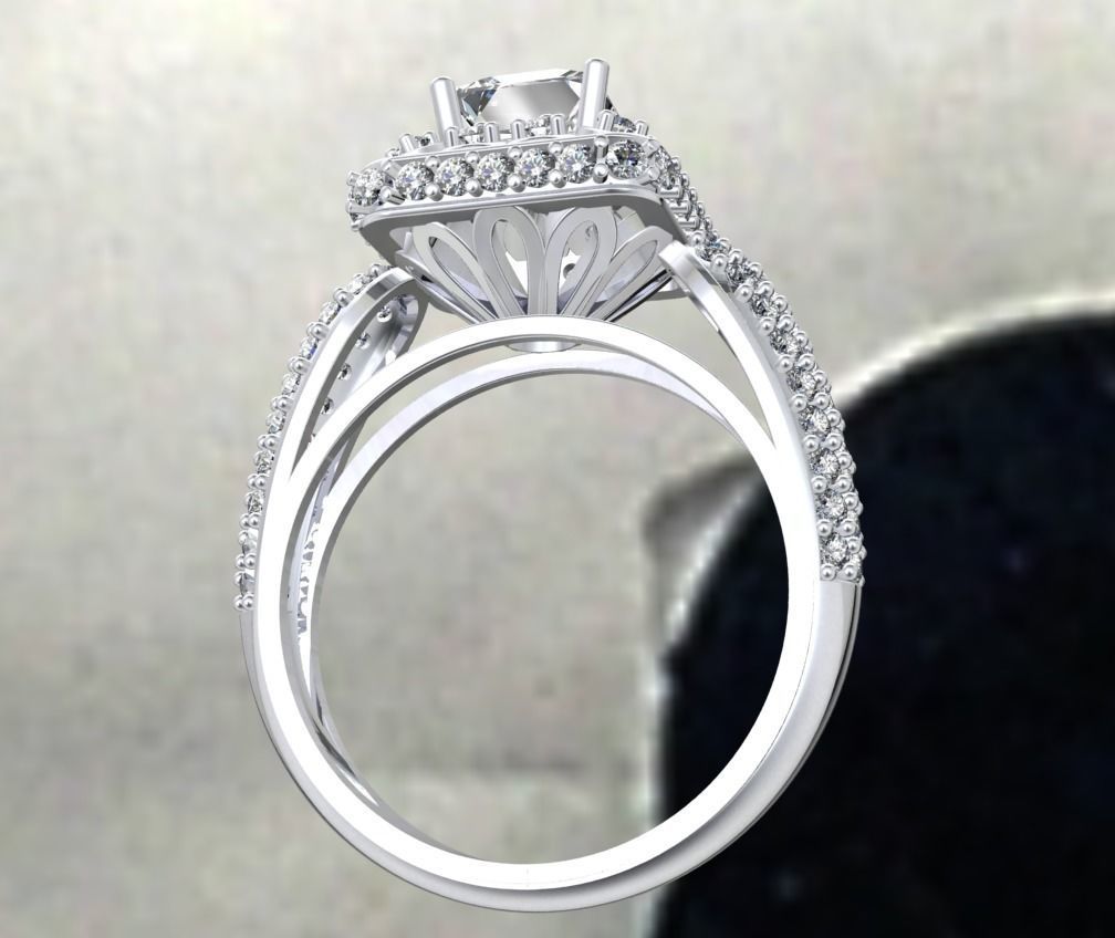 Princess Cut Diamond Halo Engagement Ring CAD-RPSV002 3D print model_25