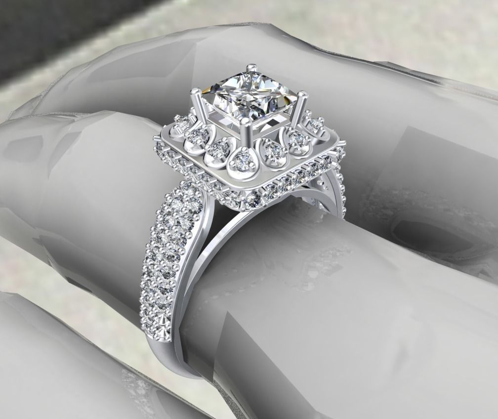 Princess Cut Diamond Halo Engagement Ring CAD-RPSV002 3D print model_26