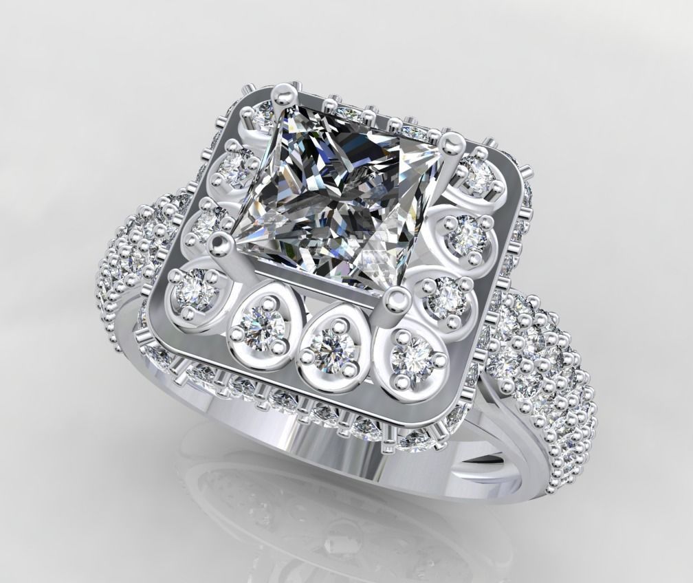 Princess Cut Diamond Halo Engagement Ring CAD-RPSV002 3D print model_21