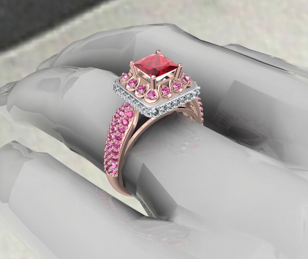 Princess Cut Diamond Halo Engagement Ring CAD-RPSV002 3D print model_13