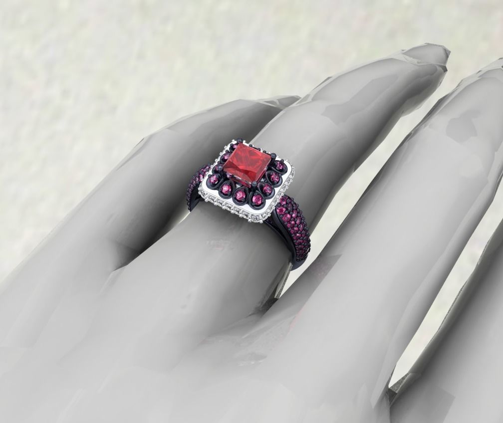 Princess Cut Diamond Halo Engagement Ring CAD-RPSV002 3D print model_4