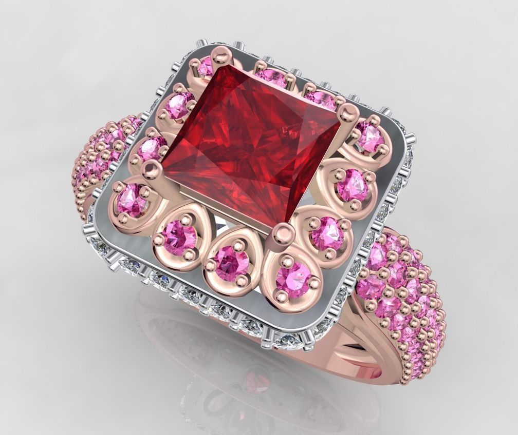 Princess Cut Diamond Halo Engagement Ring CAD-RPSV002 3D print model_9