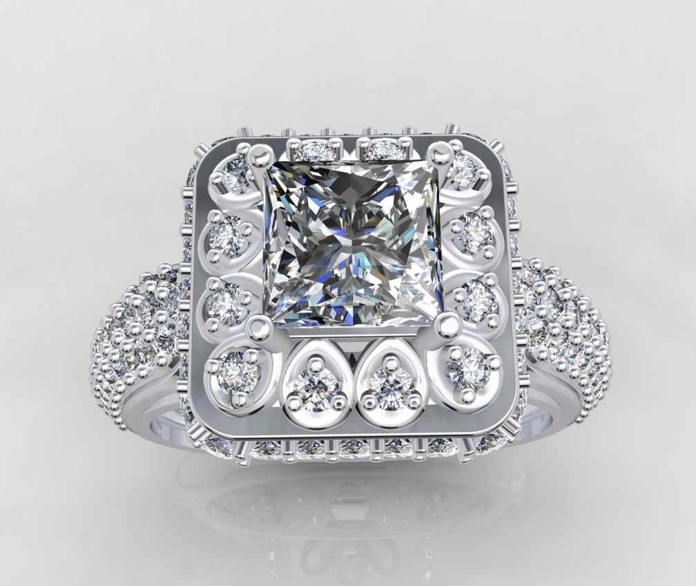 Princess Cut Diamond Halo Engagement Ring CAD-RPSV002 3D print model_20