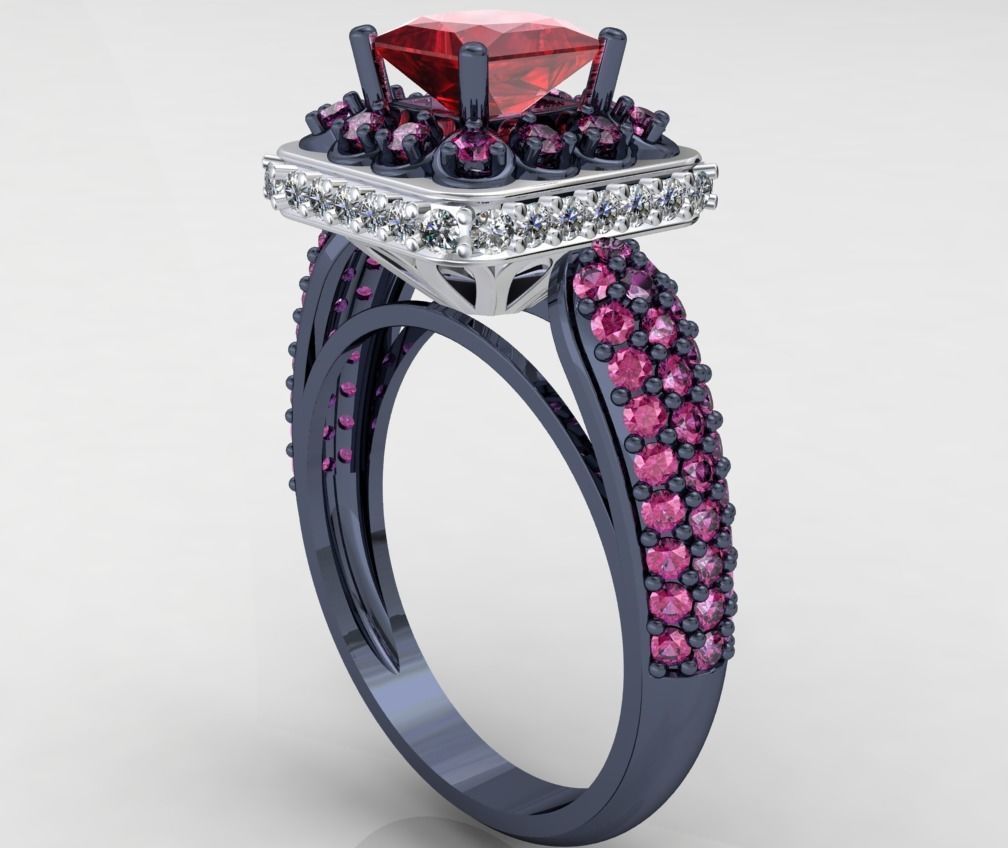 Princess Cut Diamond Halo Engagement Ring CAD-RPSV002 3D print model_34