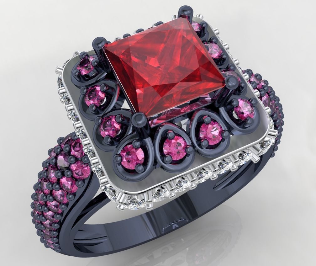 Princess Cut Diamond Halo Engagement Ring CAD-RPSV002 3D print model_32