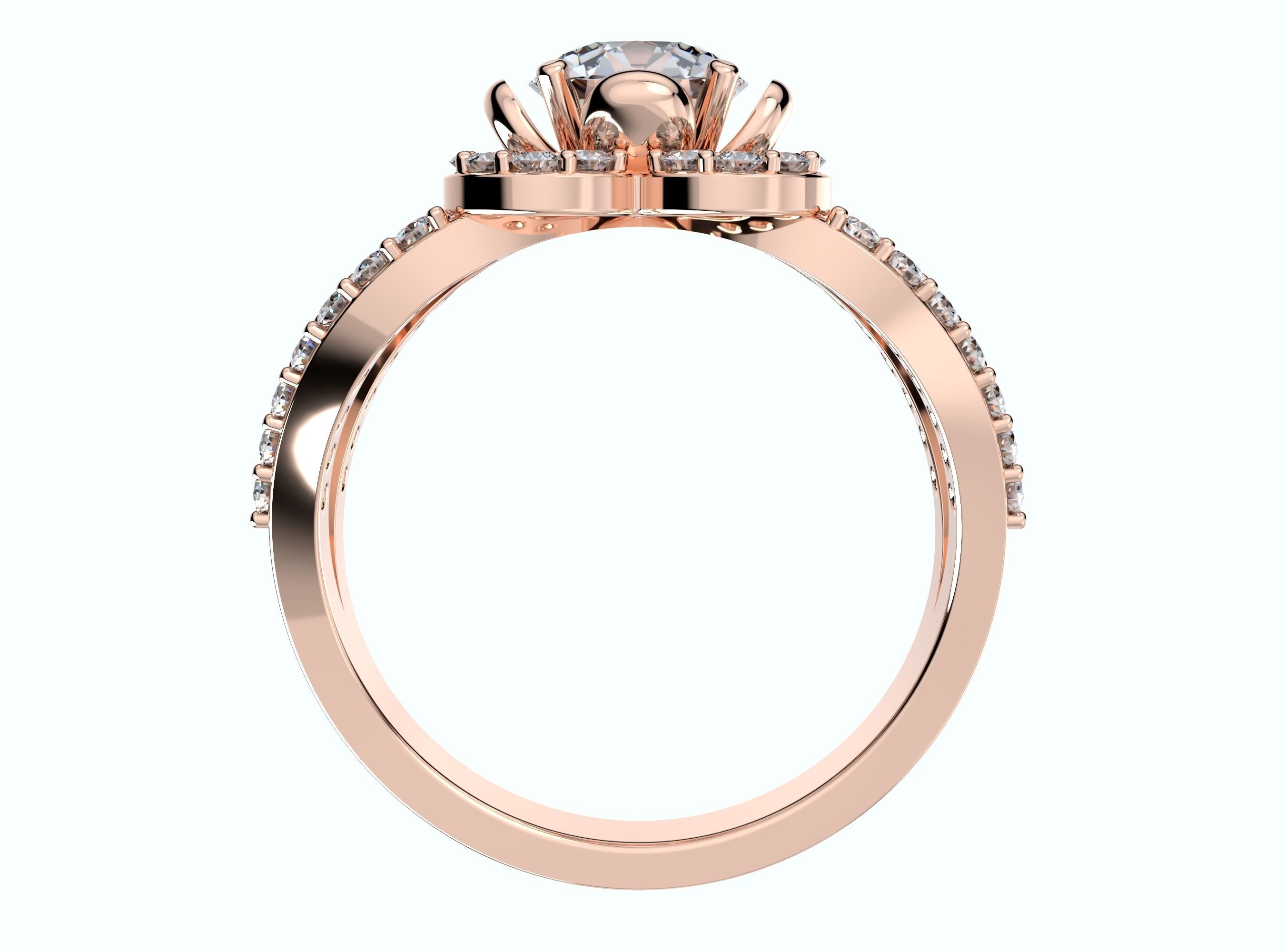 Engagement Ring Flower Gear Style Halo Diamonds -RPSV004 3D print model_6