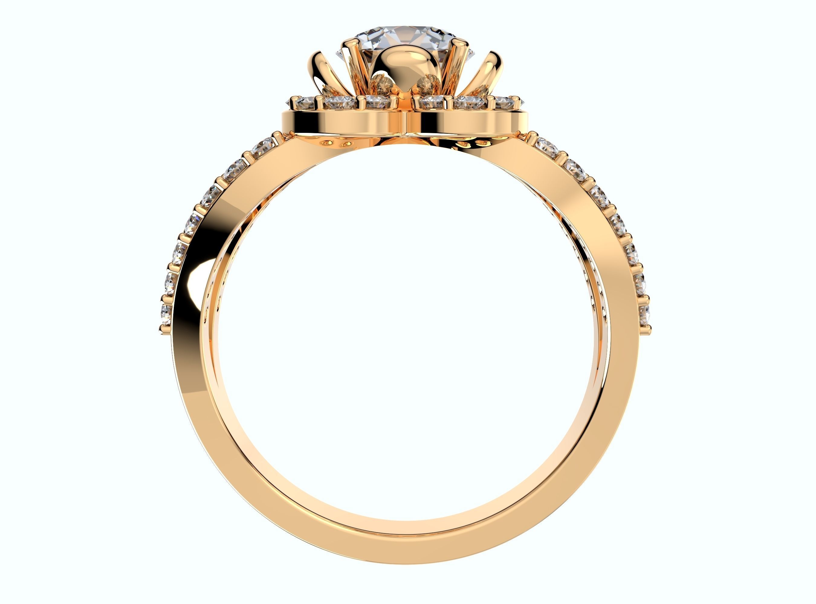 Engagement Ring Flower Gear Style Halo Diamonds -RPSV004 3D print model_4