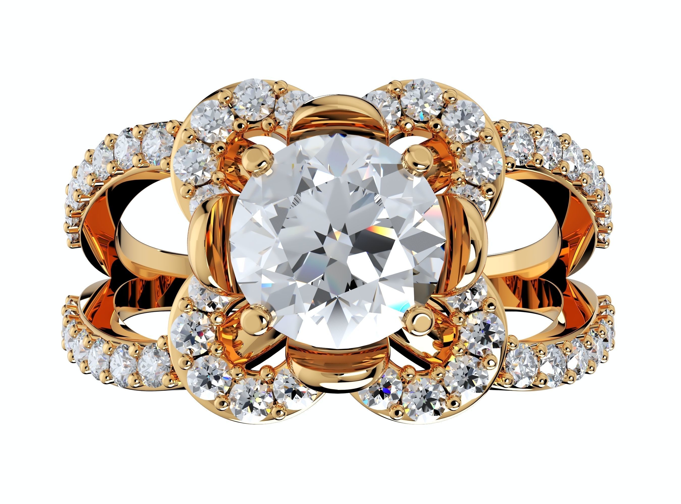Engagement Ring Flower Gear Style Halo Diamonds -RPSV004 3D print model_8