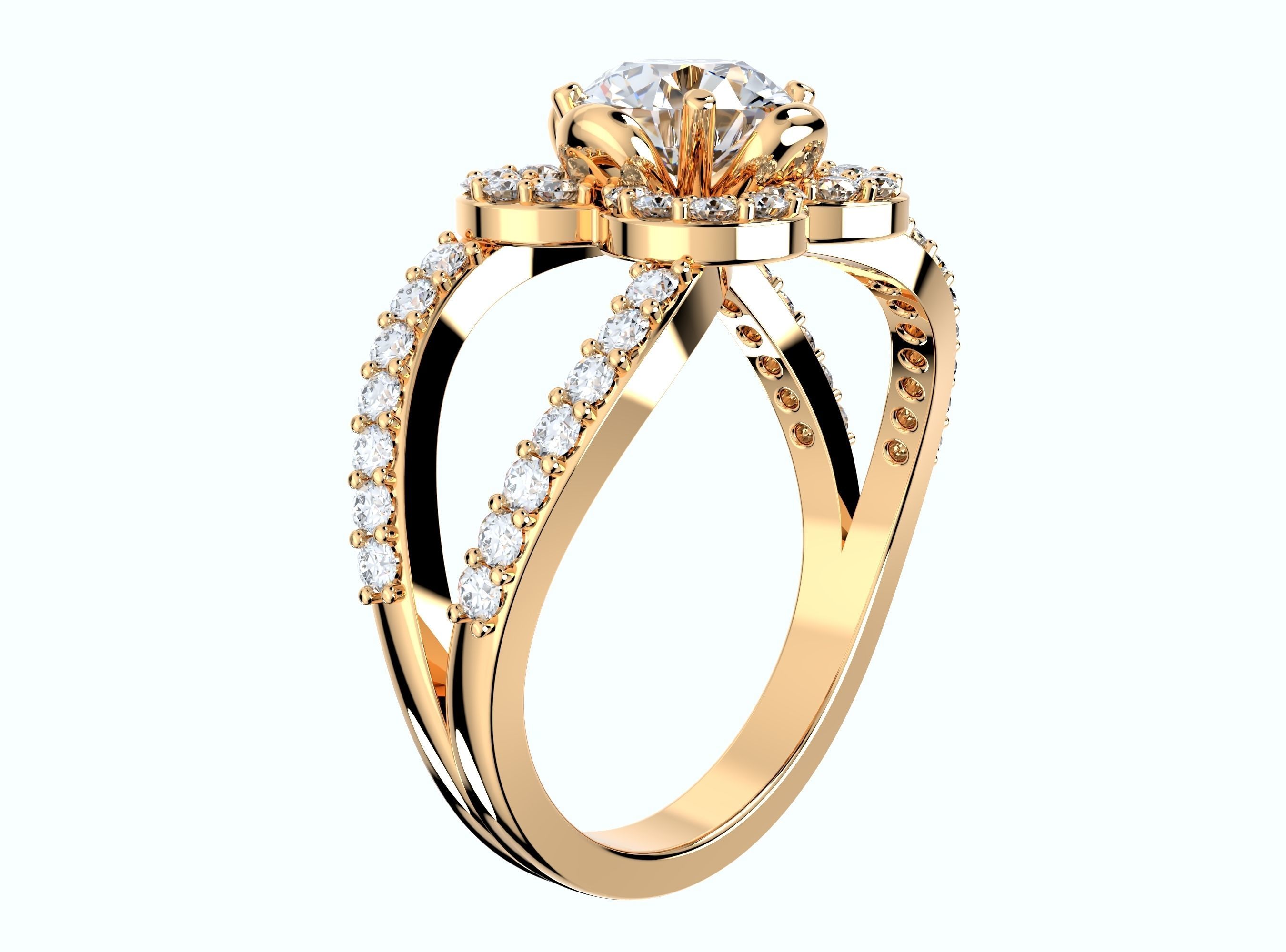 Engagement Ring Flower Gear Style Halo Diamonds -RPSV004 3D print model_13