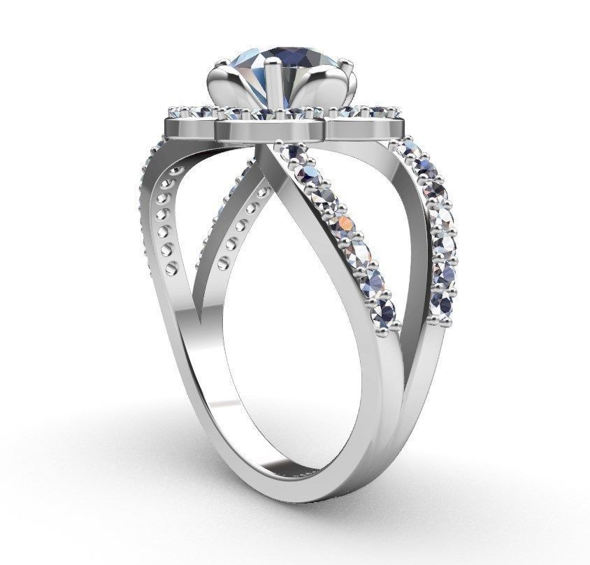 Engagement Ring Flower Gear Style Halo Diamonds -RPSV004 3D print model_23