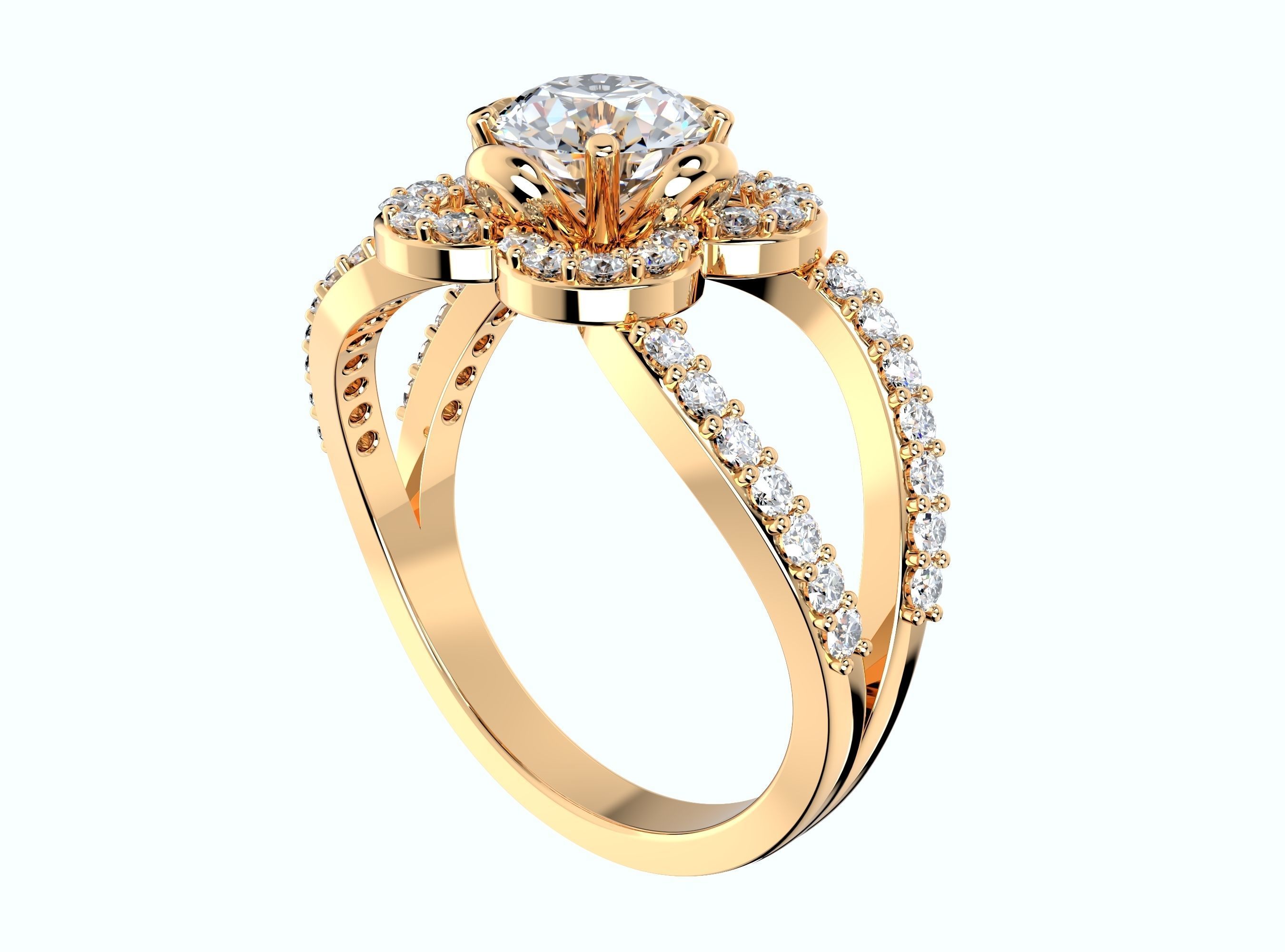 Engagement Ring Flower Gear Style Halo Diamonds -RPSV004 3D print model_3