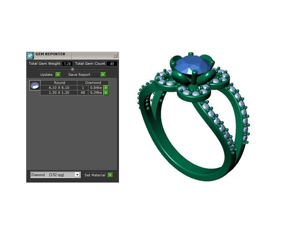 Engagement Ring Flower Gear Style Halo Diamonds -RPSV004 3D print model_25