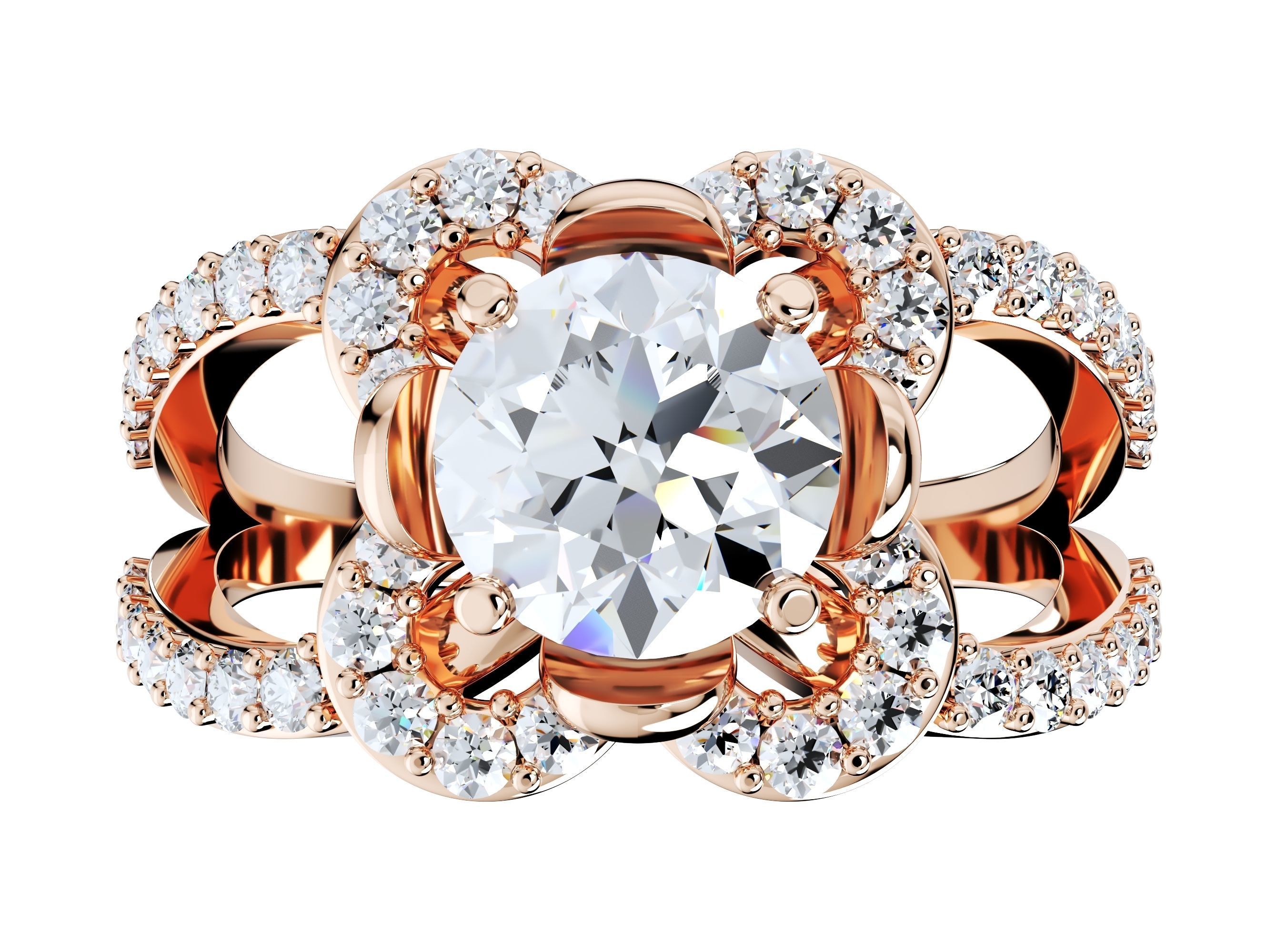 Engagement Ring Flower Gear Style Halo Diamonds -RPSV004 3D print model_9