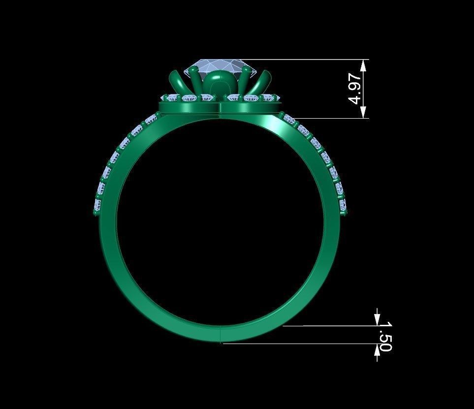 Engagement Ring Flower Gear Style Halo Diamonds -RPSV004 3D print model_14