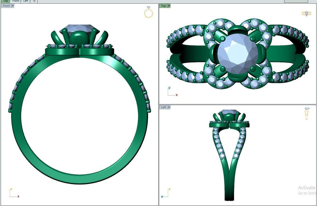 Engagement Ring Flower Gear Style Halo Diamonds -RPSV004 3D print model_22