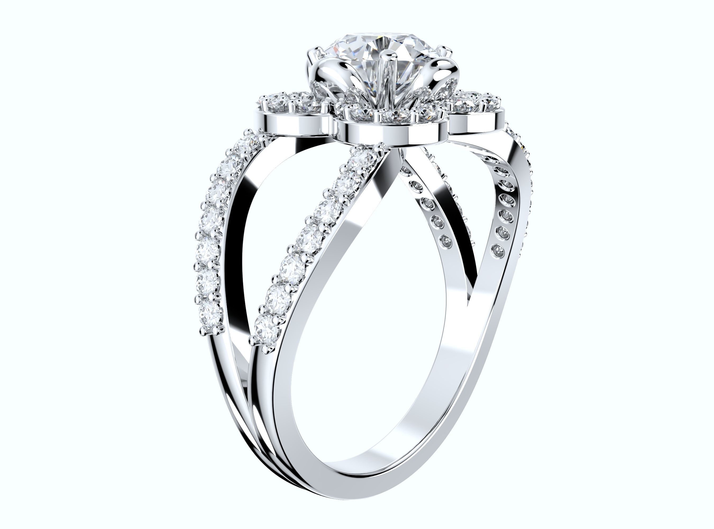 Engagement Ring Flower Gear Style Halo Diamonds -RPSV004 3D print model_12