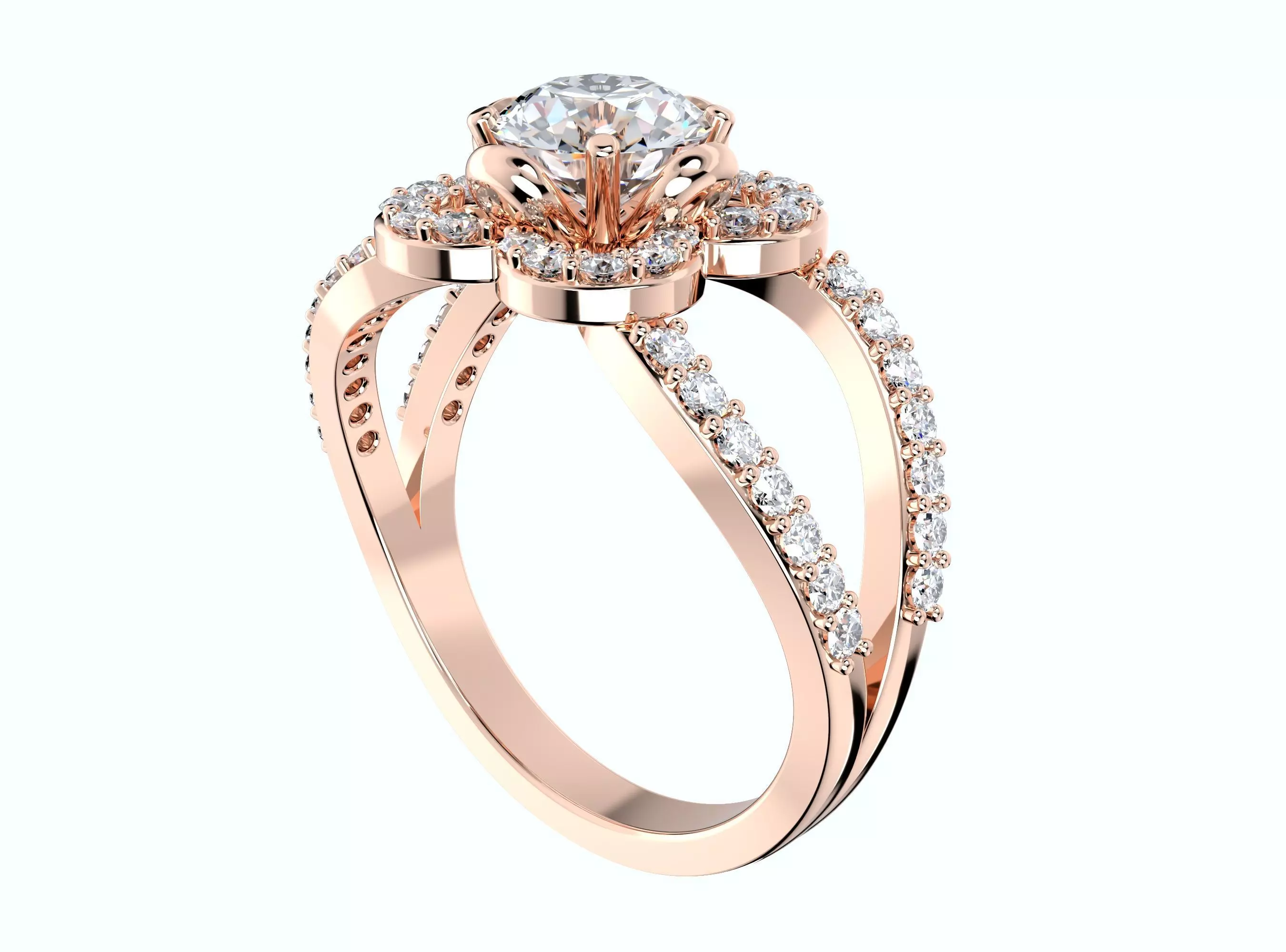 Engagement Ring Flower Gear Style Halo Diamonds -RPSV004 3D print model_0