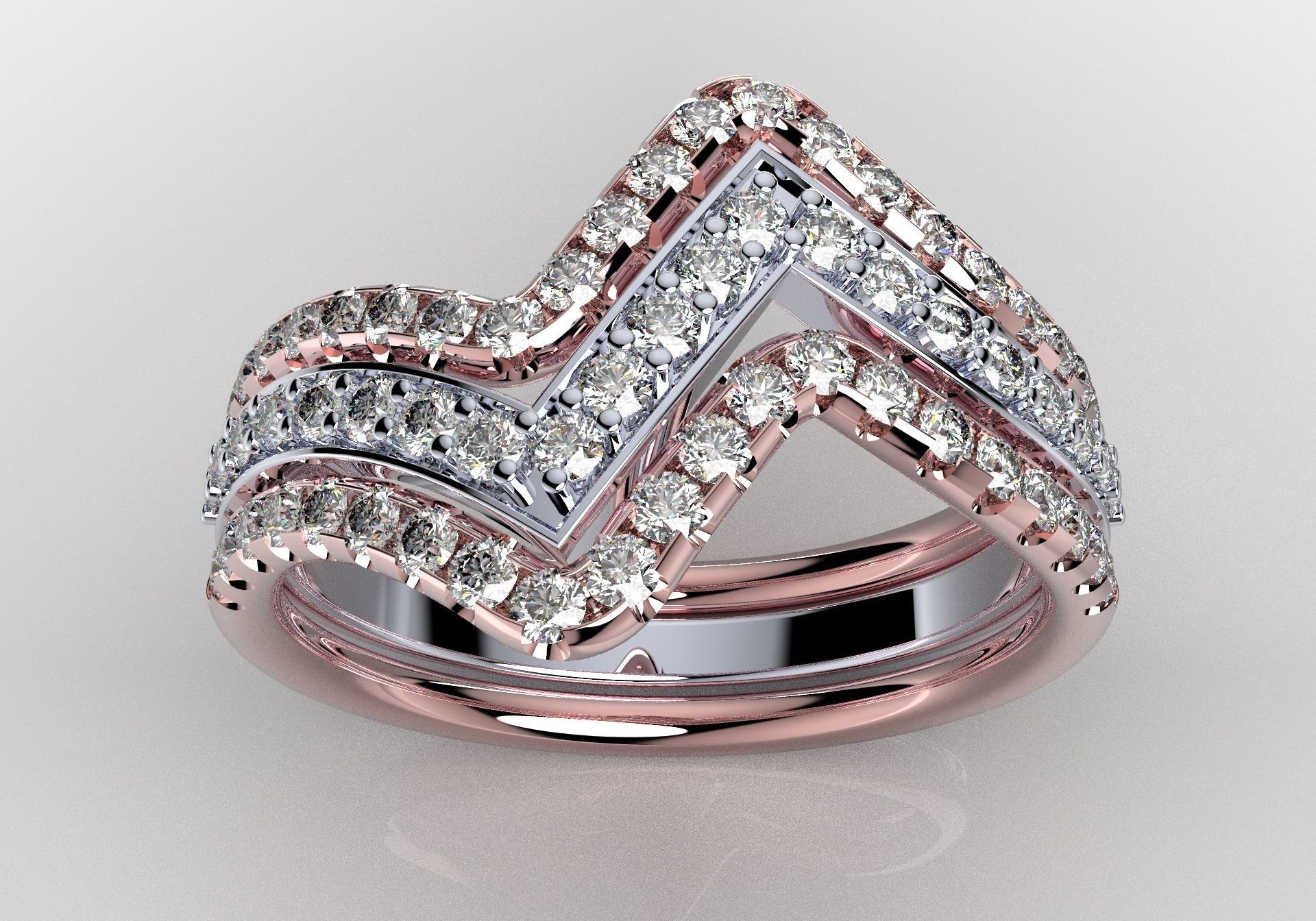 Bridal Set Rings 3D Models All Settings- PI0001-SV 3D print model_3