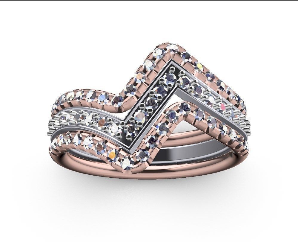 Bridal Set Rings 3D Models All Settings- PI0001-SV 3D print model_26