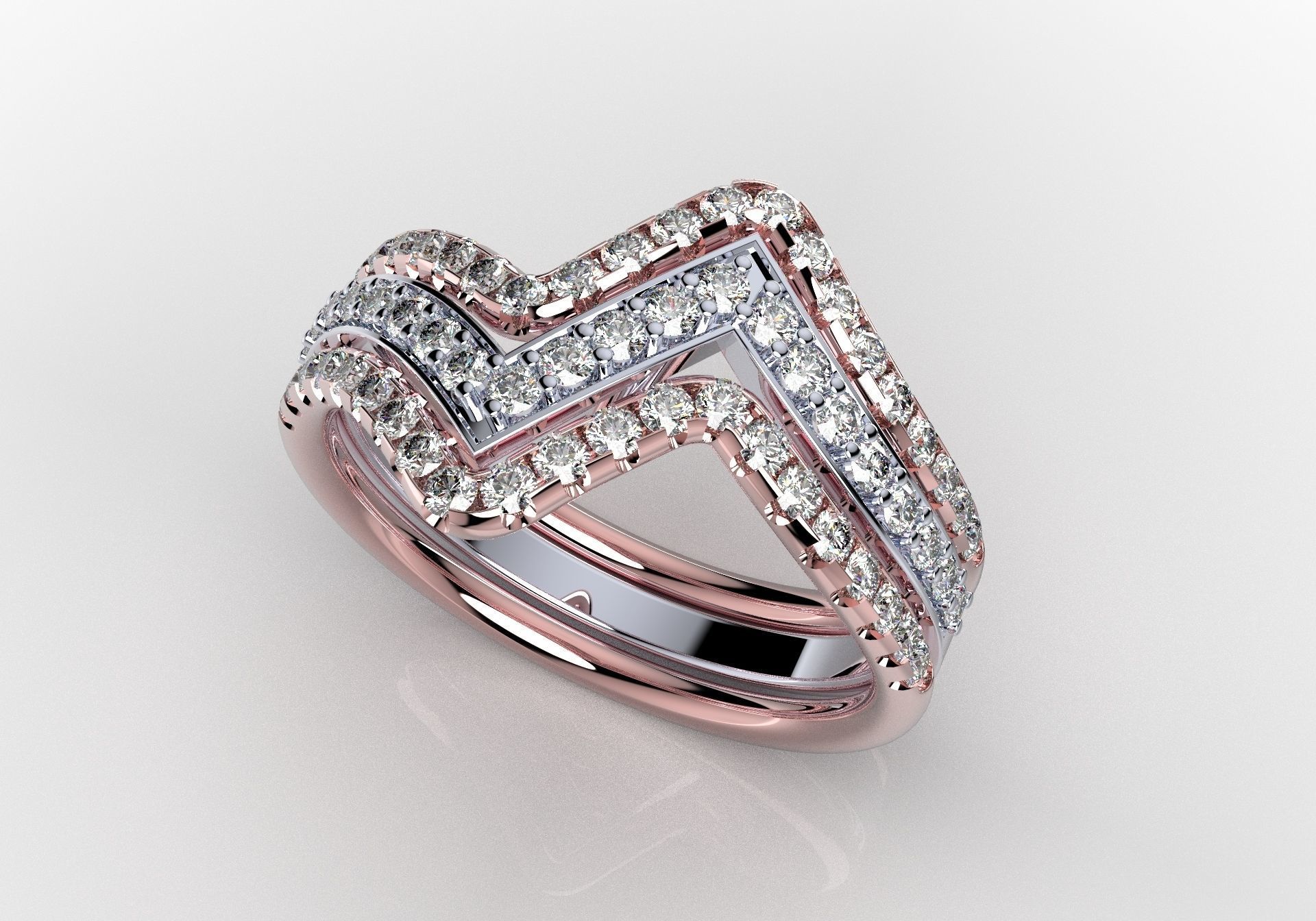 Bridal Set Rings 3D Models All Settings- PI0001-SV 3D print model_4