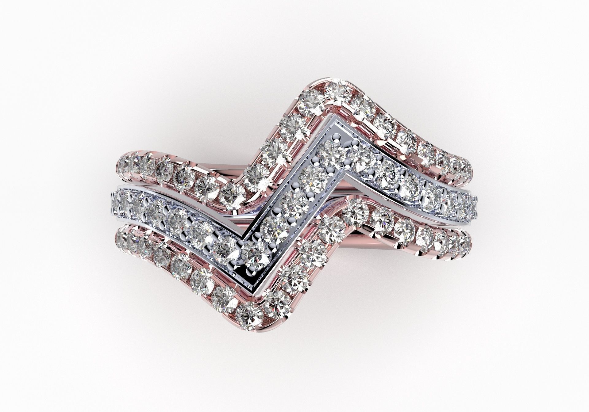 Bridal Set Rings 3D Models All Settings- PI0001-SV 3D print model_2