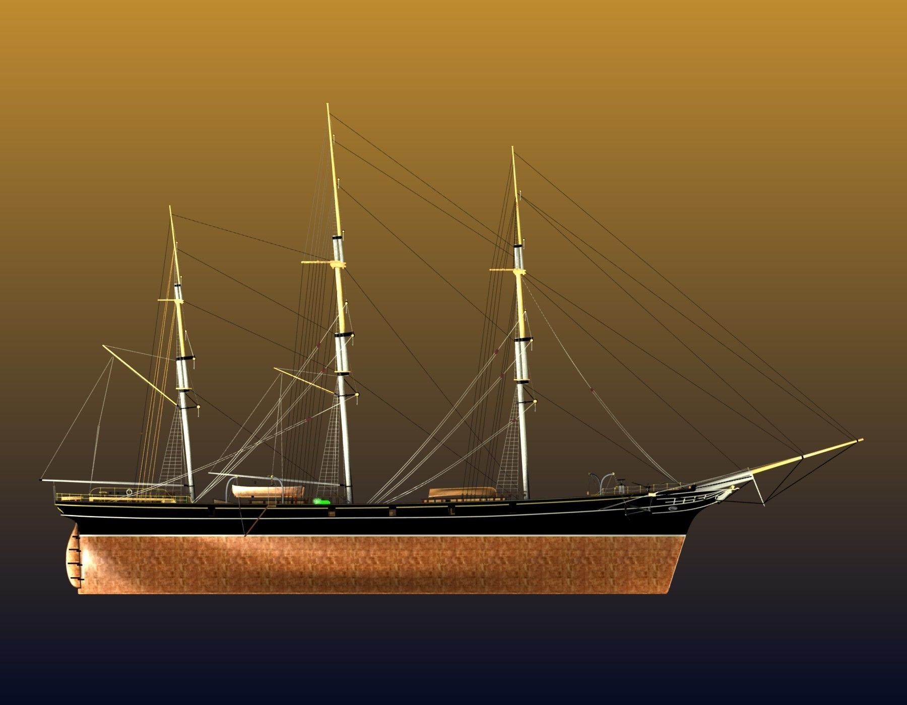 Cutty Sark Clipper - XIX Century Freighter 3D model_5
