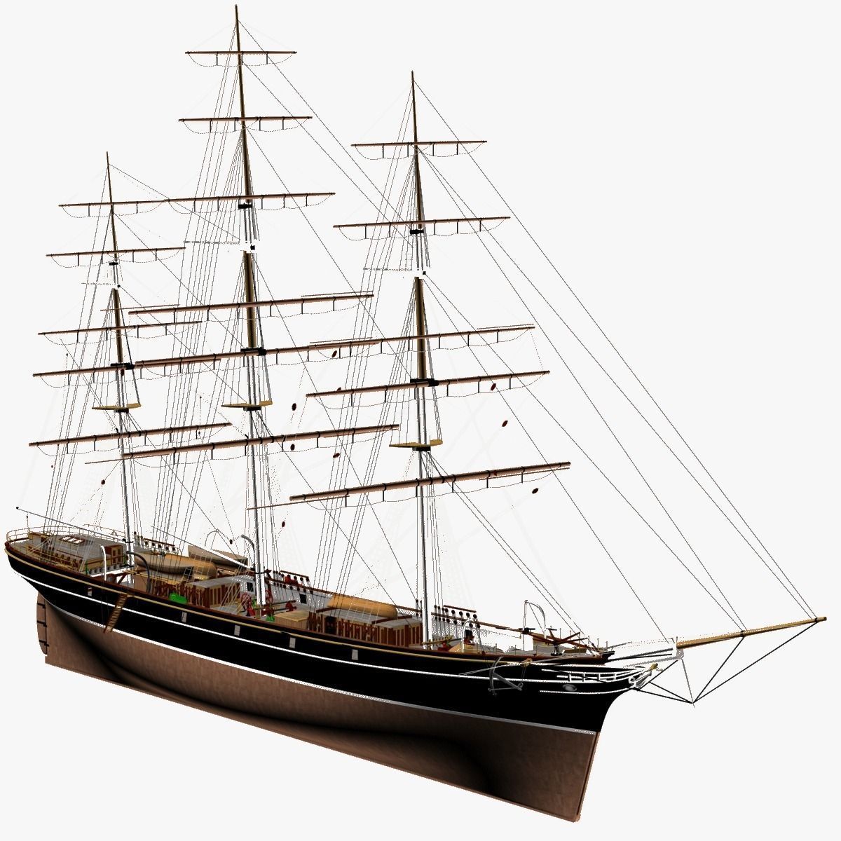 Cutty Sark Clipper - XIX Century Freighter 3D model_7