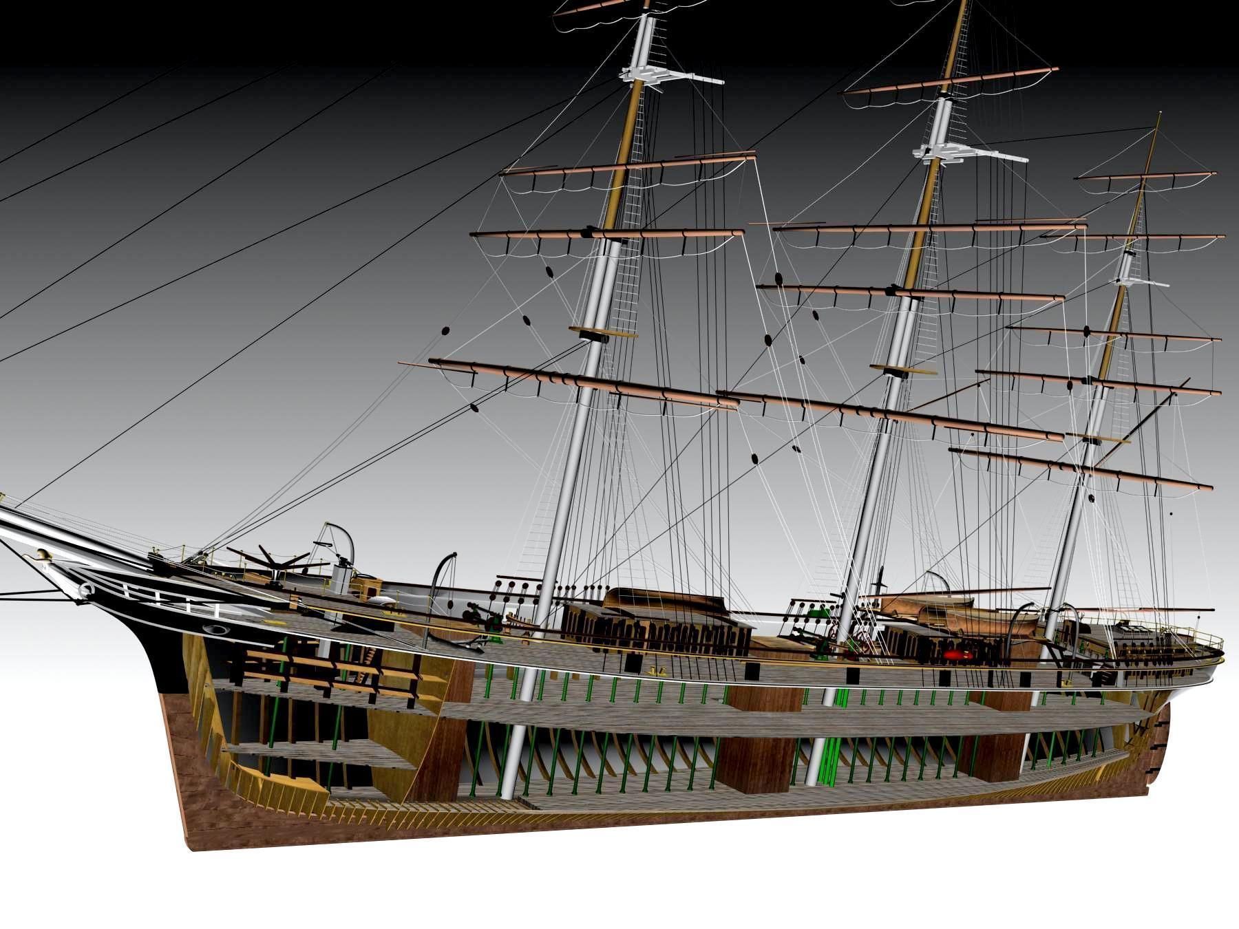 Cutty Sark Clipper - XIX Century Freighter 3D model_49