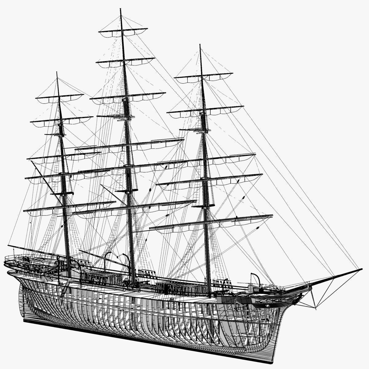 Cutty Sark Clipper - XIX Century Freighter 3D model_35