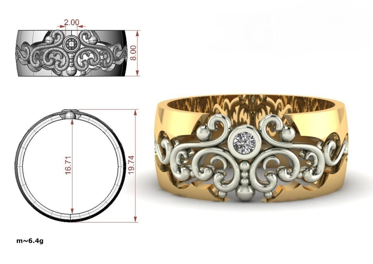 Wedding ring with diamond 3D print model_1