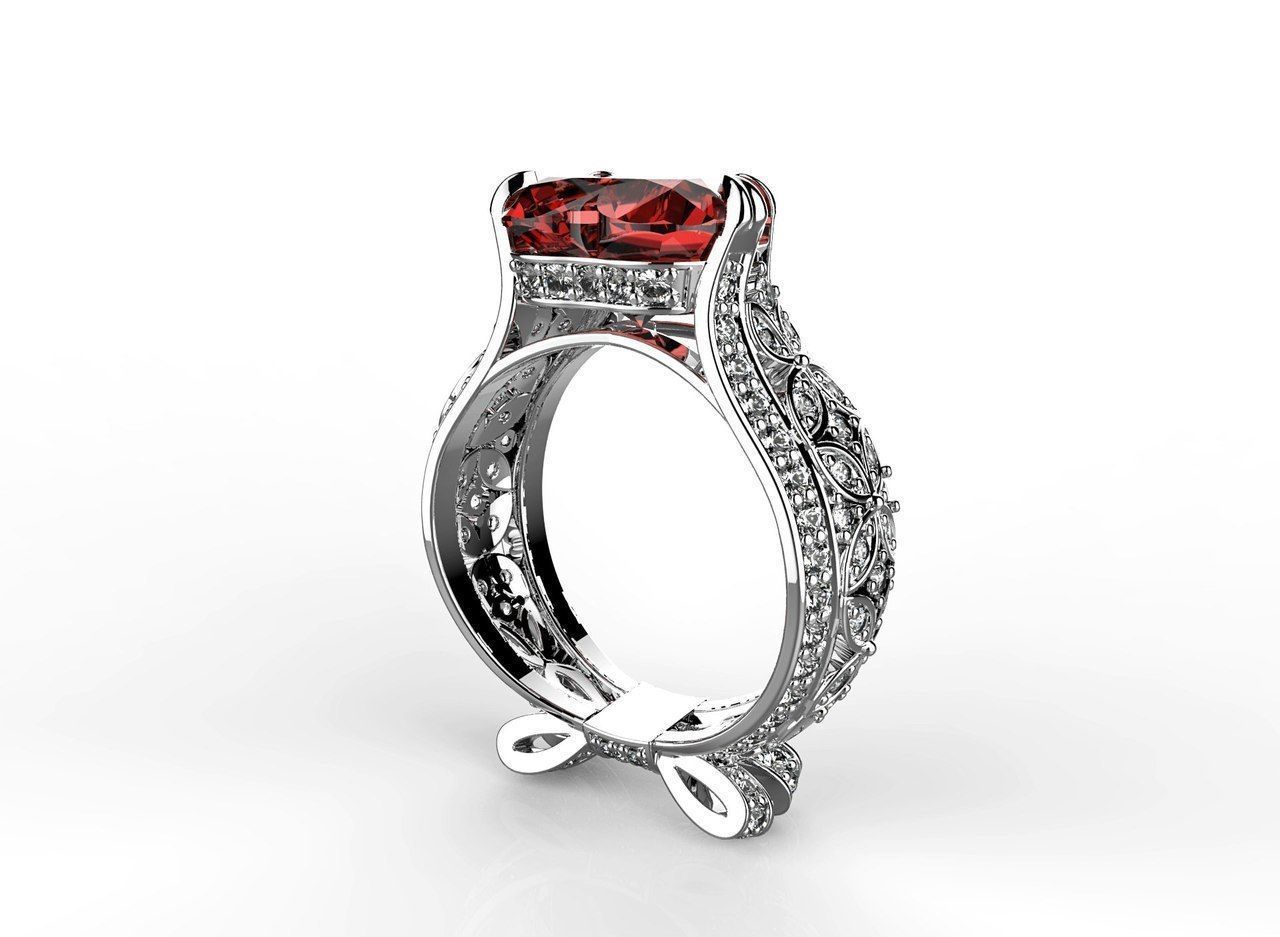 Gorgeous ring with heart stone 3D print model_3