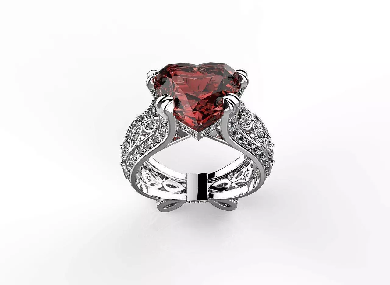 Gorgeous ring with heart stone 3D print model_0