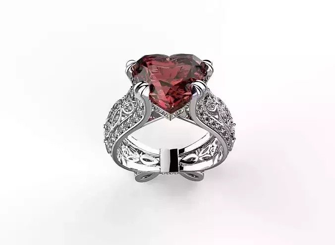 Gorgeous ring with heart stone 3D print model