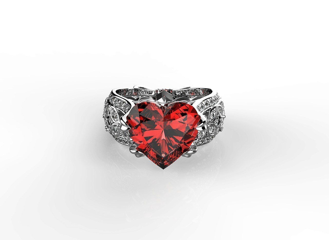 Gorgeous ring with heart stone 3D print model_1