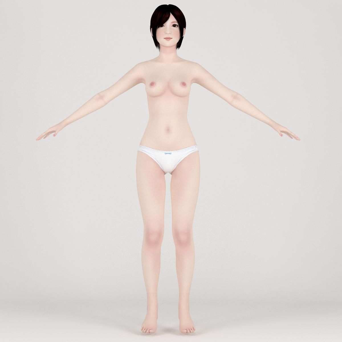 T pose nonrigged model of Rina in short pants 3D model_4