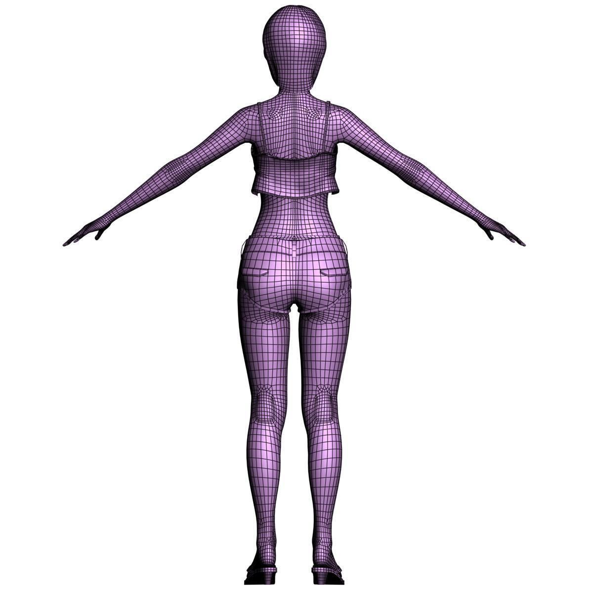 T pose nonrigged model of Rina in short pants 3D model_14