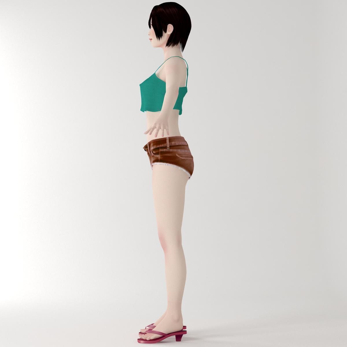 T pose nonrigged model of Rina in short pants 3D model_9