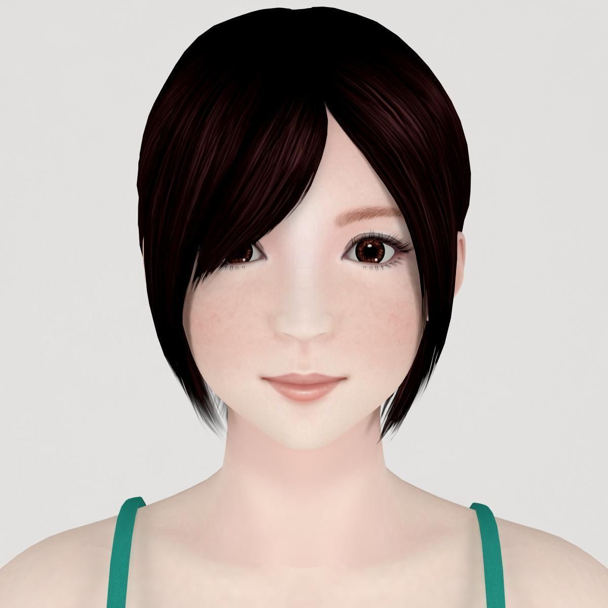 T pose nonrigged model of Rina in short pants 3D model_2