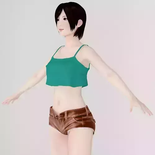 T pose nonrigged model of Rina in short pants 3D model