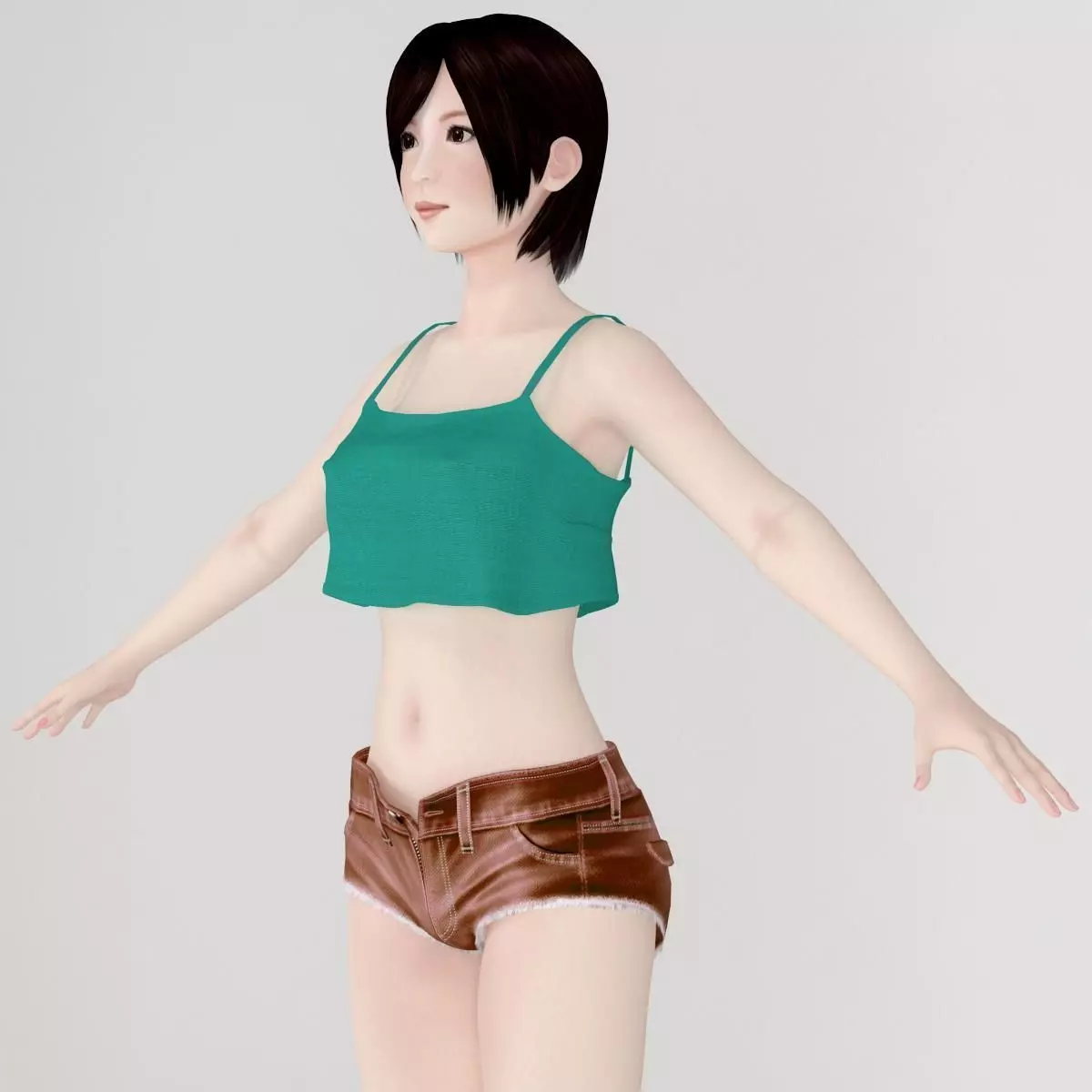 T pose nonrigged model of Rina in short pants 3D model_0
