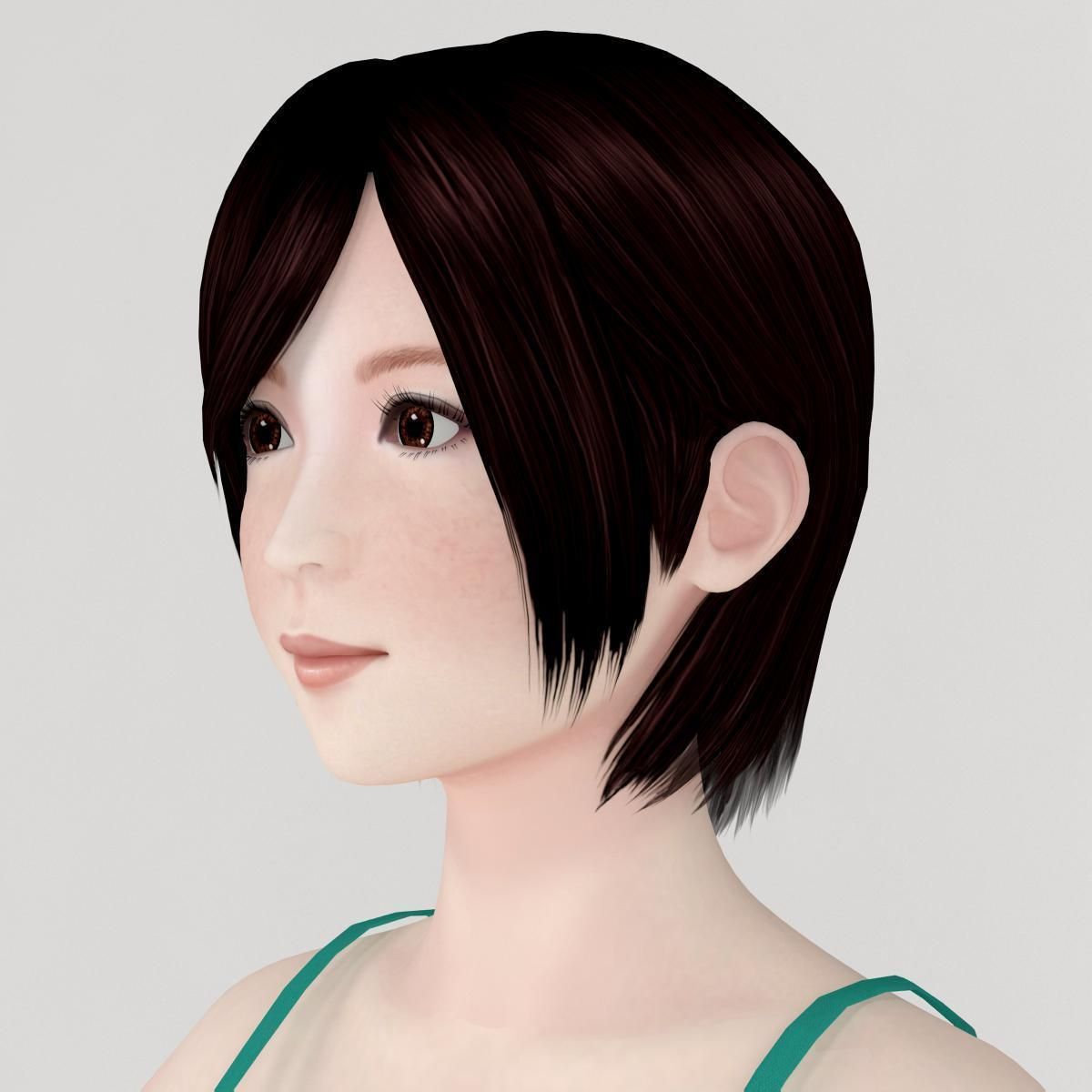 T pose rigged model of Rina in short pants 3D model_2